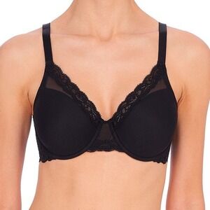 Natori Feathers Full Figure Contour Underwire Bra Black 32DD 741299 Lace Plunge